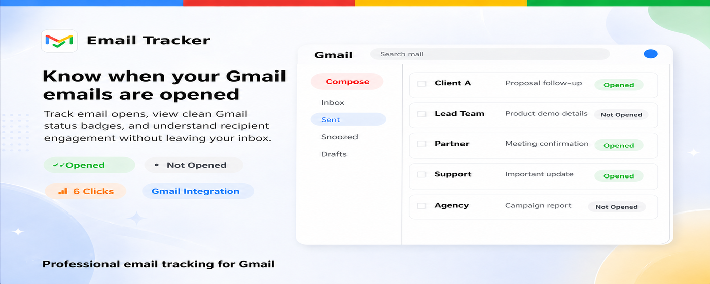 Email Tracker dashboard and Gmail tracking banner
